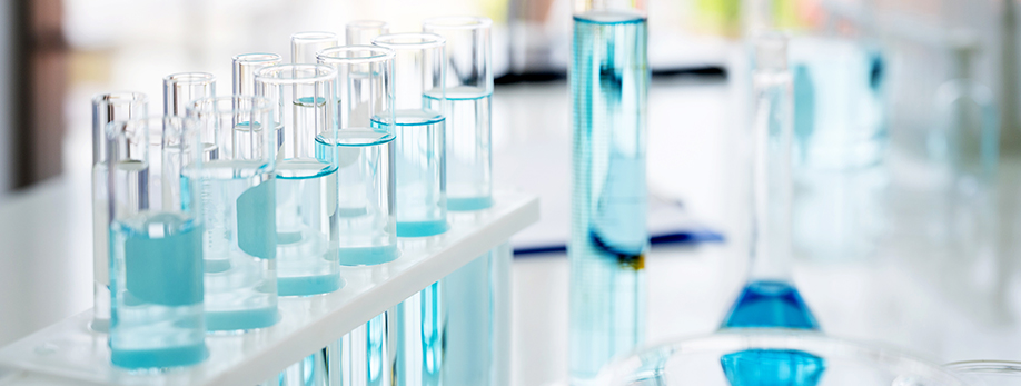 Test tubes in a stand in a lab