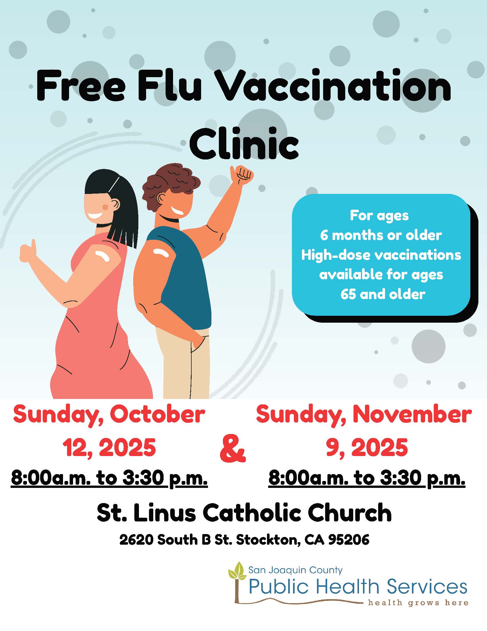 Free Flu Vaccine Clinic October 12 & November 9 English